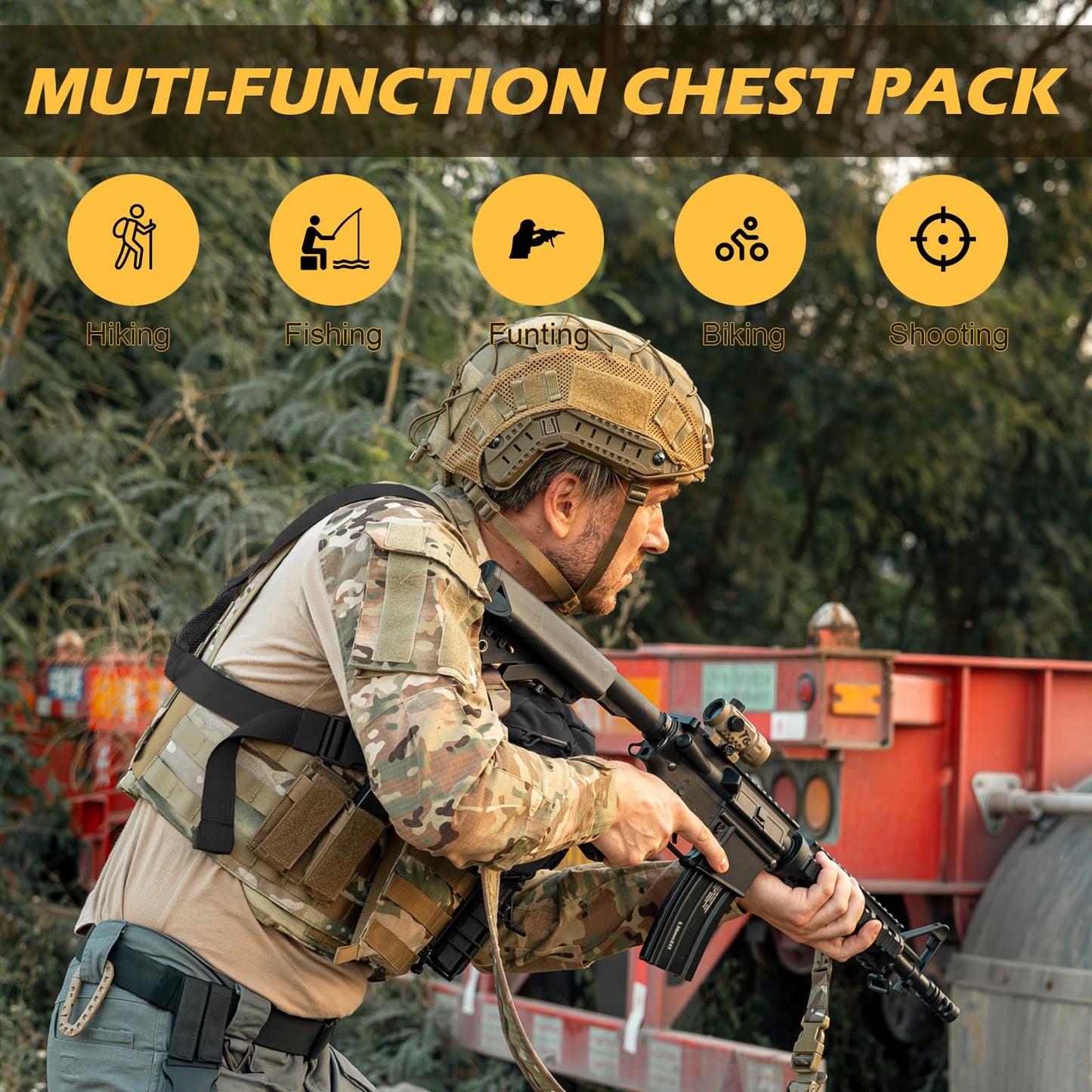 FEIWOOD GEAR Chest Pack Bag for Men, Tactical Concealed Carry Chest Pack with MOLLE，EDC Pouch Bag for Workouts, Running, Cycling, Hiking