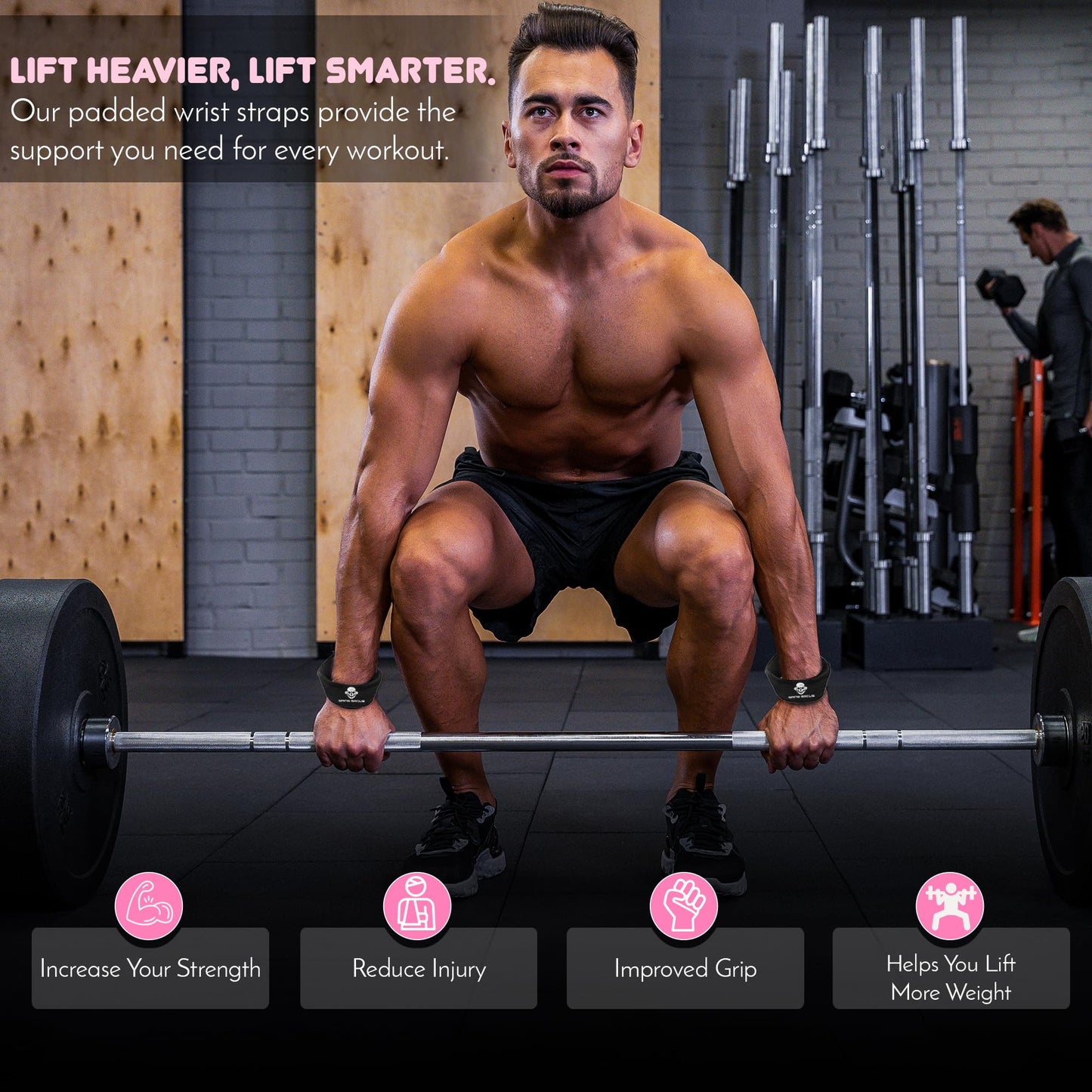 GainsGrove Lifting Wrist strap gym Wrist Support Wraps - Essential Gym Accessories for Powerlifting, Bodybuilding, and Strength Training (Black)