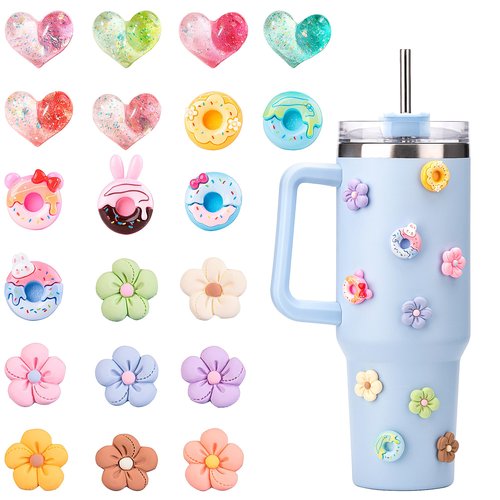 Soledea 3D Stickers for Kids Stanley Cup, 20PCS Cute Flower Dessert Heart Three-Dimensional Stickers for Simple Modern, YETI,BrüMate,Reduce,Meoky, BJPKPK Tumblers