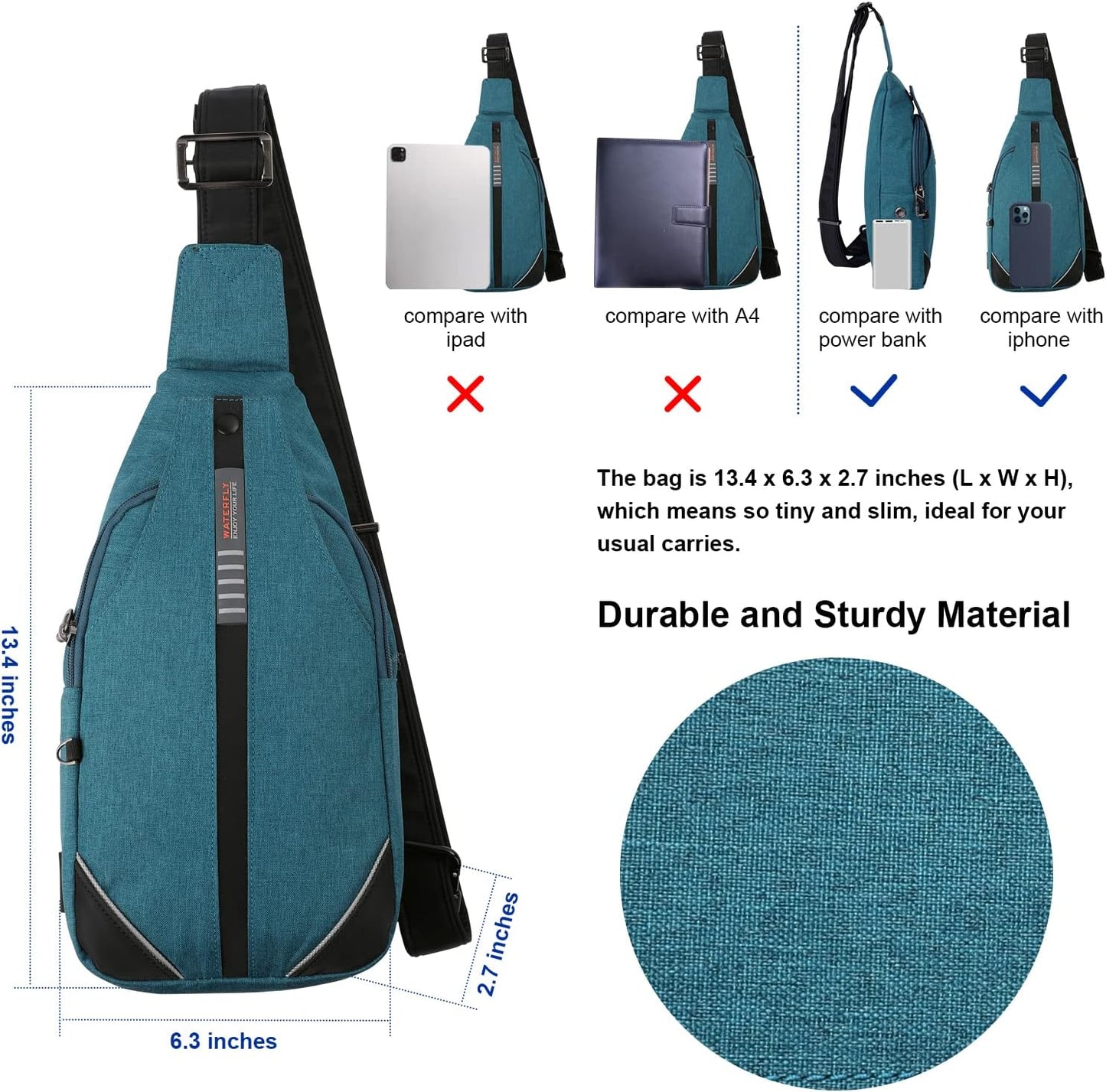 WATERFLY Small Crossbody Sling Backpack Anti Theft Backpack for Traveling Chest Bags for Men&Women Multipurpose Casual Daypack Hiking Shoulder Bag (Black)
