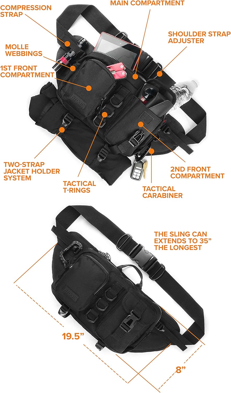 Fitdom Tactical Inspired Large Fanny Pack For Men. Perfect Techwear Accessories EDC Bag For Men. Multi-Functional Waist Pack