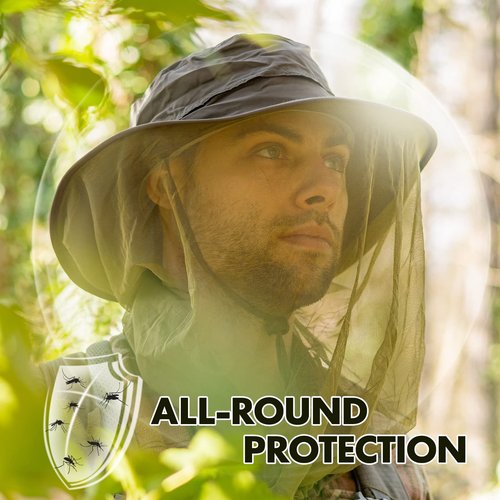 Comhats Net Fly Fishing Hat Summer Sun UV Exploring Men Nylon Bucket Hiking Boating Gardening Veil Hats Army Green X-Large XX-Large XL XXL