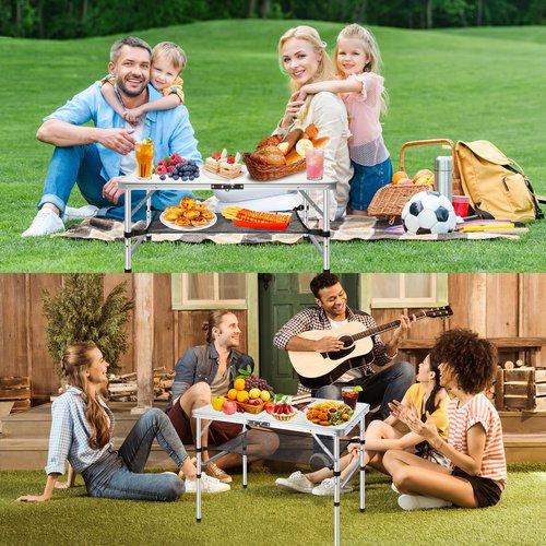 MYCOQU Folding Camping Table 3FT, 2 Heights Adjustable Portable Camping Table, 36" L x 24" W x 28" H Aluminum Picnic Table with Mesh Layer, for Outdoor Indoor Balcony Camp Picnic Beach BBQ (Medium)