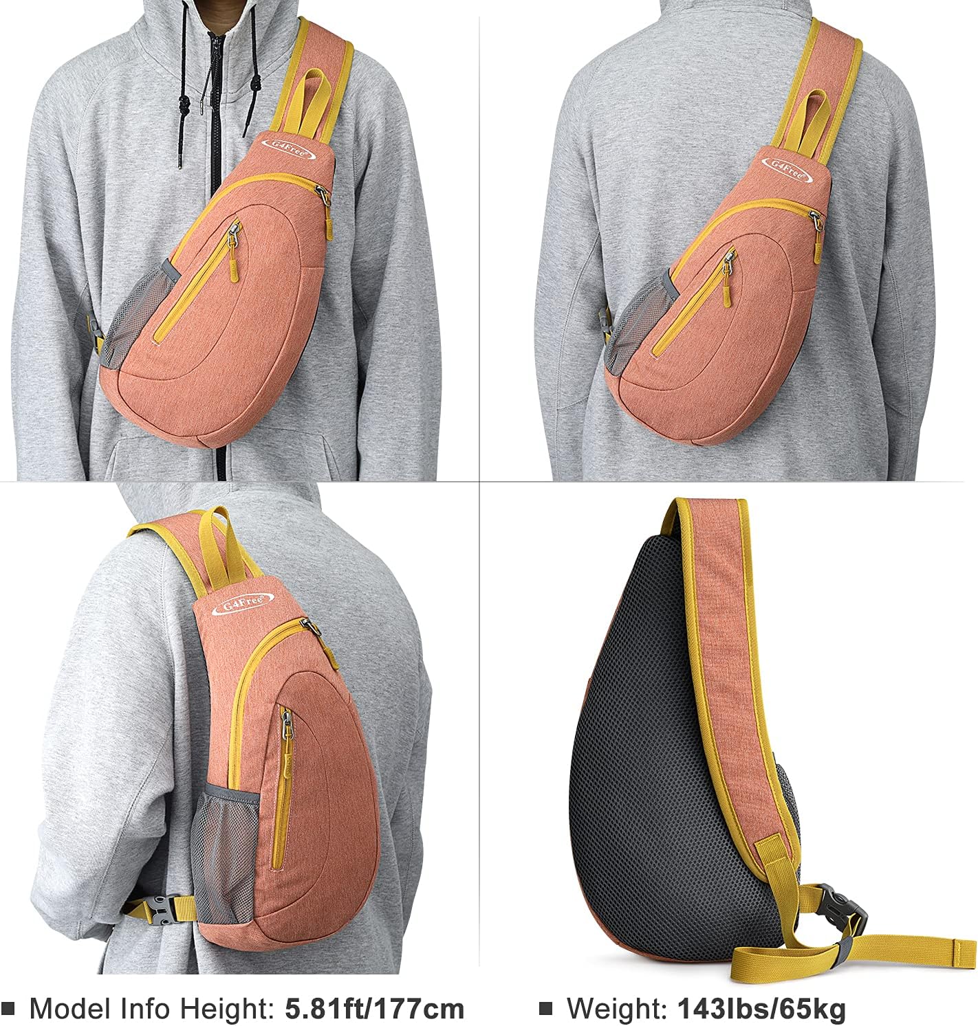 G4Free Sling Bag for Men Women, Small Crossbody Backpack Lightweight Chest Shoulder Bags for Travel, Outdoor and Sports (Black)