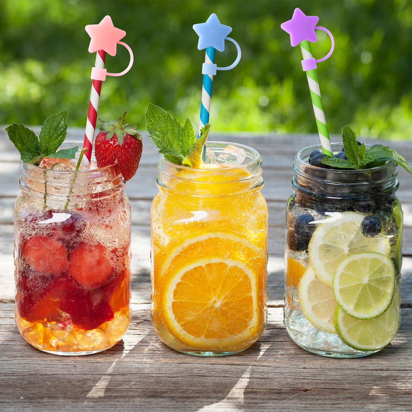 Joez Wonderful 4Pcs Silicone Straw Tips Cover, 8mm Stars Straw Cover for Stanley Cup, Dust-Proof Drinking Straw Reusable Straw Tips Lids Compatible with Stanley 30&40 Oz Tumbler with Handle
