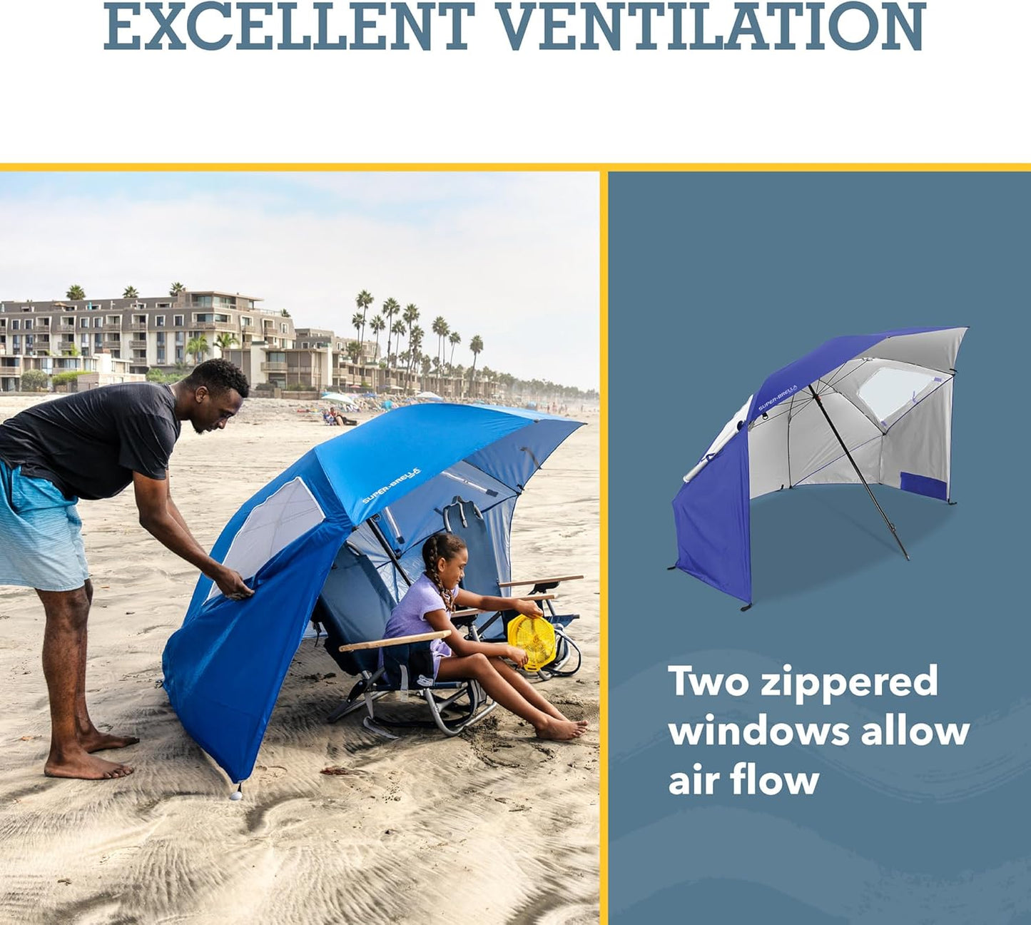 Sport-Brella Super-Brella SPF 50+ Sun and Rain Canopy Umbrella for Camping, Beach and Sports Events (8-Foot, Blue)