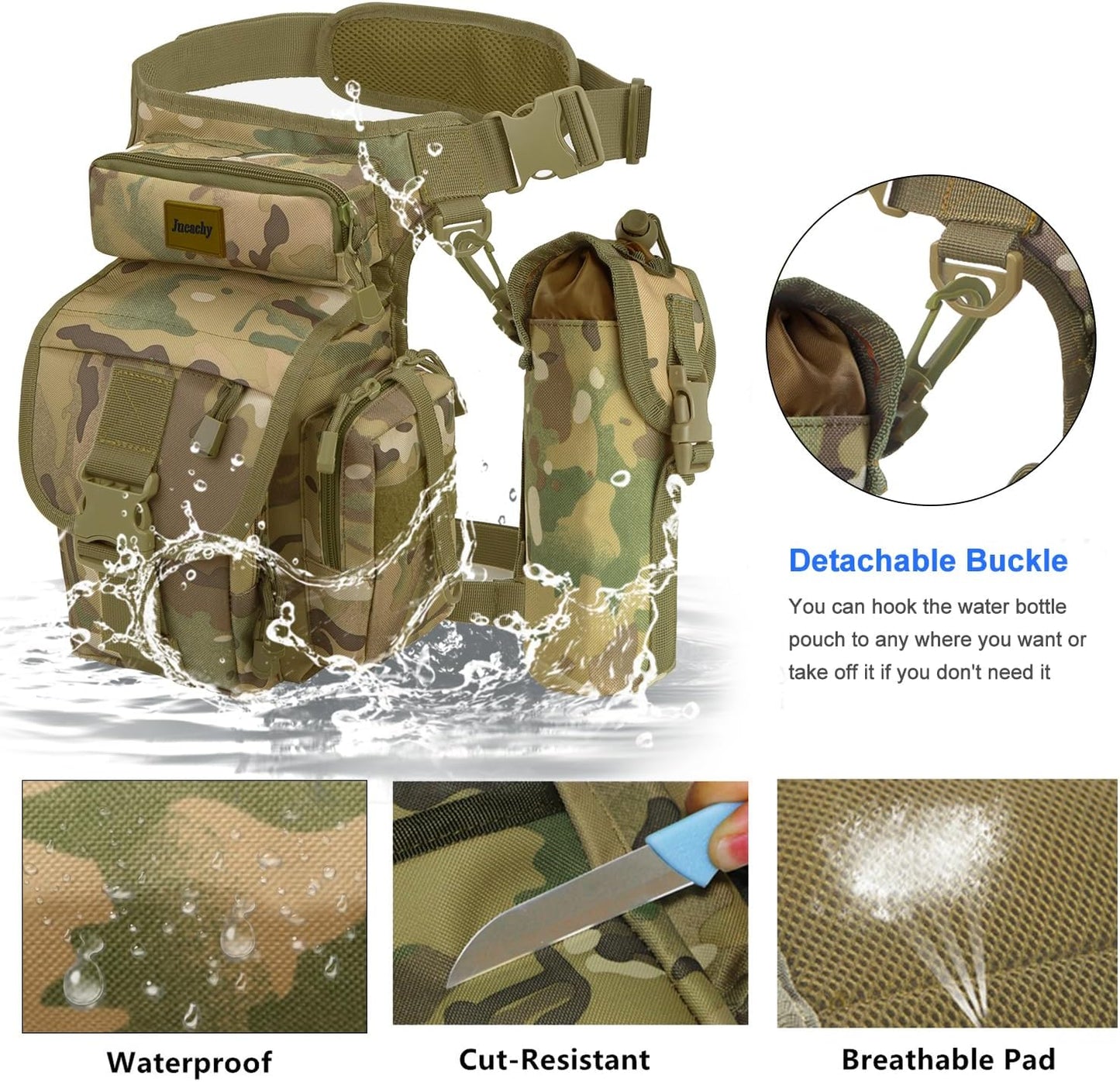 Jueachy Drop Leg Bag for Men Tactical Metal Detecting Thigh Pack with Water Bottle Pouch