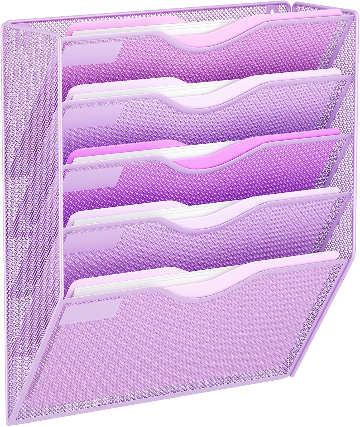 5 Pockets Mesh Hanging Wall File Holder Organizer Wall Mounted Paper Magazine Rack, Black