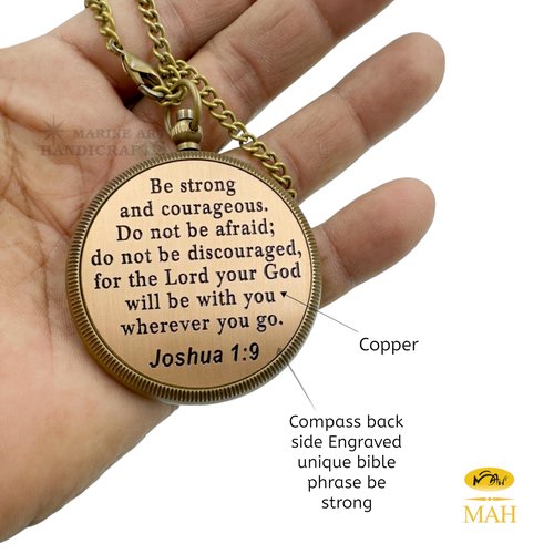 Bible Verse Brass Compass – “Be Strong and Courageous” (Joshua 1:9) | Christian Gift for Graduation, Baptism, Confirmation – Religious Keepsake for Boys, Girls, Teens, Men, Pastors & Church Events