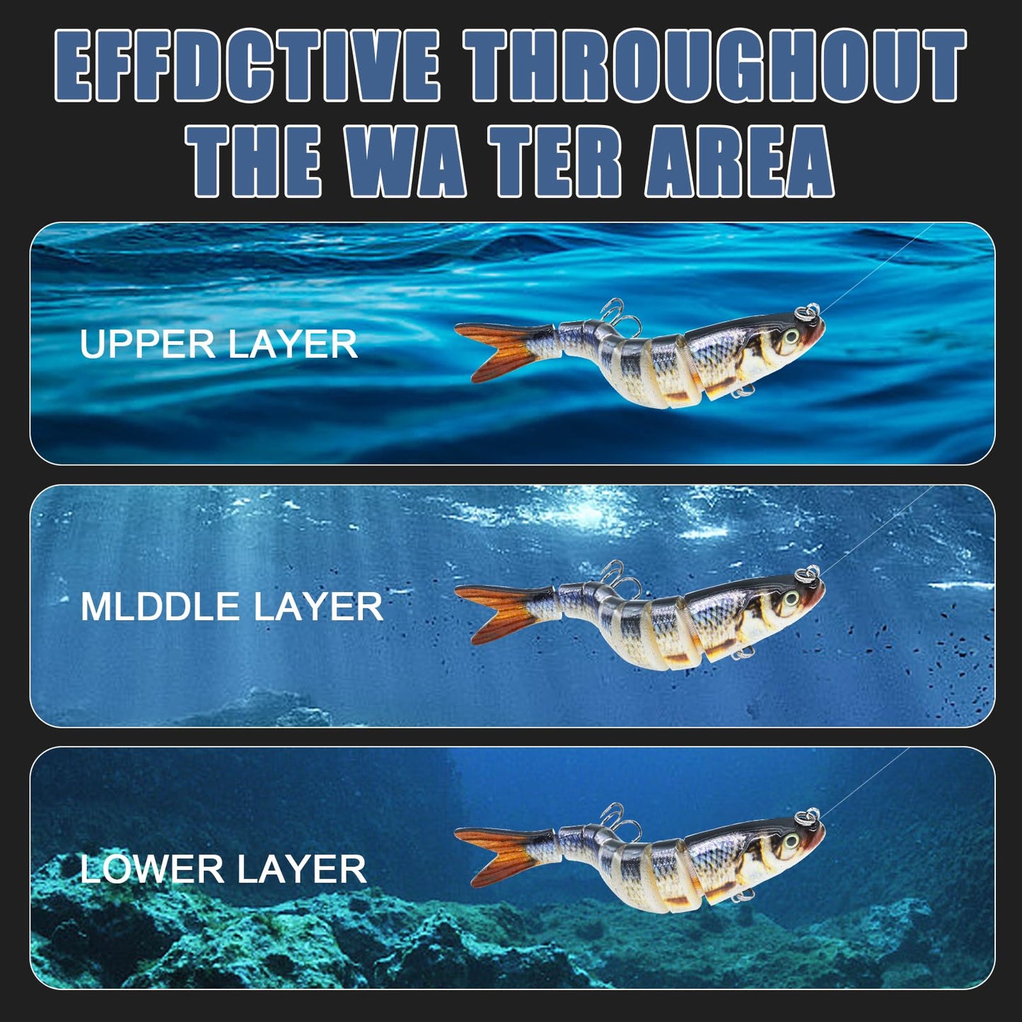 Fishing Lures for Bass, Topwater Fishing Lures, Multi Jointed Swimbaits, Lifelike Slow Sinking Swimming Bass Lures for Freshwater and Seawater Fishing Accessories