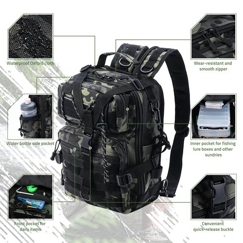 Vilante Fishing Tackle Backpack, Military Tactical Backpack Tactical Sling Backpack Bag Fishing Tackle Storage Bag Fish Gear Bag Molle Assault Pack Tactical Hiking Rucksack(Green)