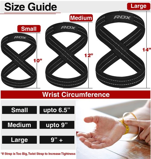 RDX Weight Lifting Straps Figure 8, Anti Slip Strap with Cuffs Wrist Support for Gym Workout Deadlift Powerlifting Bodybuilding Weightlifting, Fitness Strength Training, Hand Bar Grip for Men