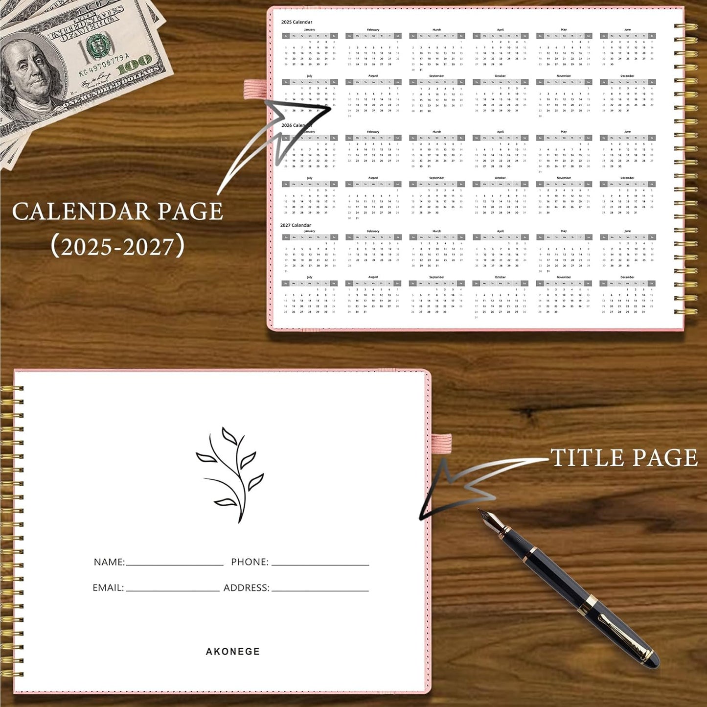 Accounting Ledger Book for Personal & Small Business Bookkeeping, Horizontal Income and Expense Tracker Notebook with Calendar, Hardcover Columnar Log Journal 10.78" x 8", Black