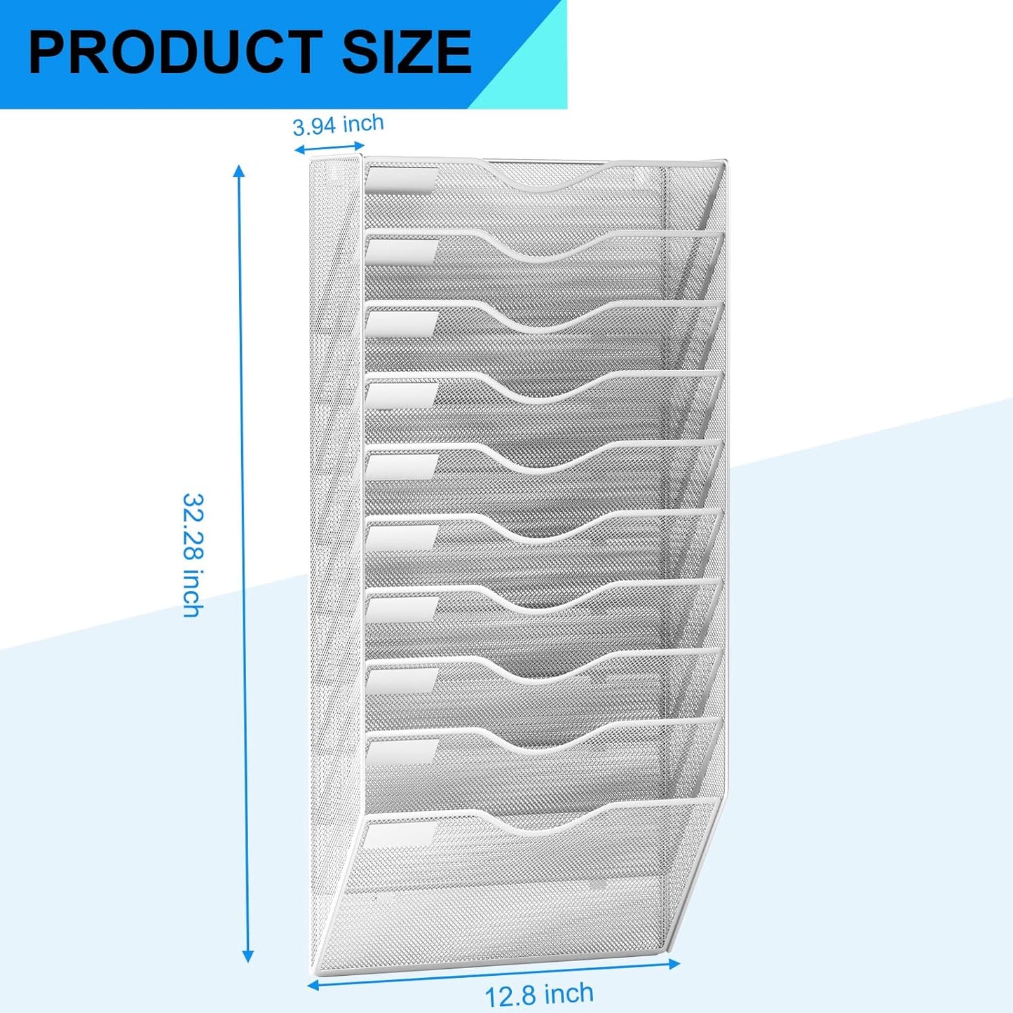 5 Pockets Mesh Hanging Wall File Holder Organizer Wall Mounted Paper Magazine Rack, Black