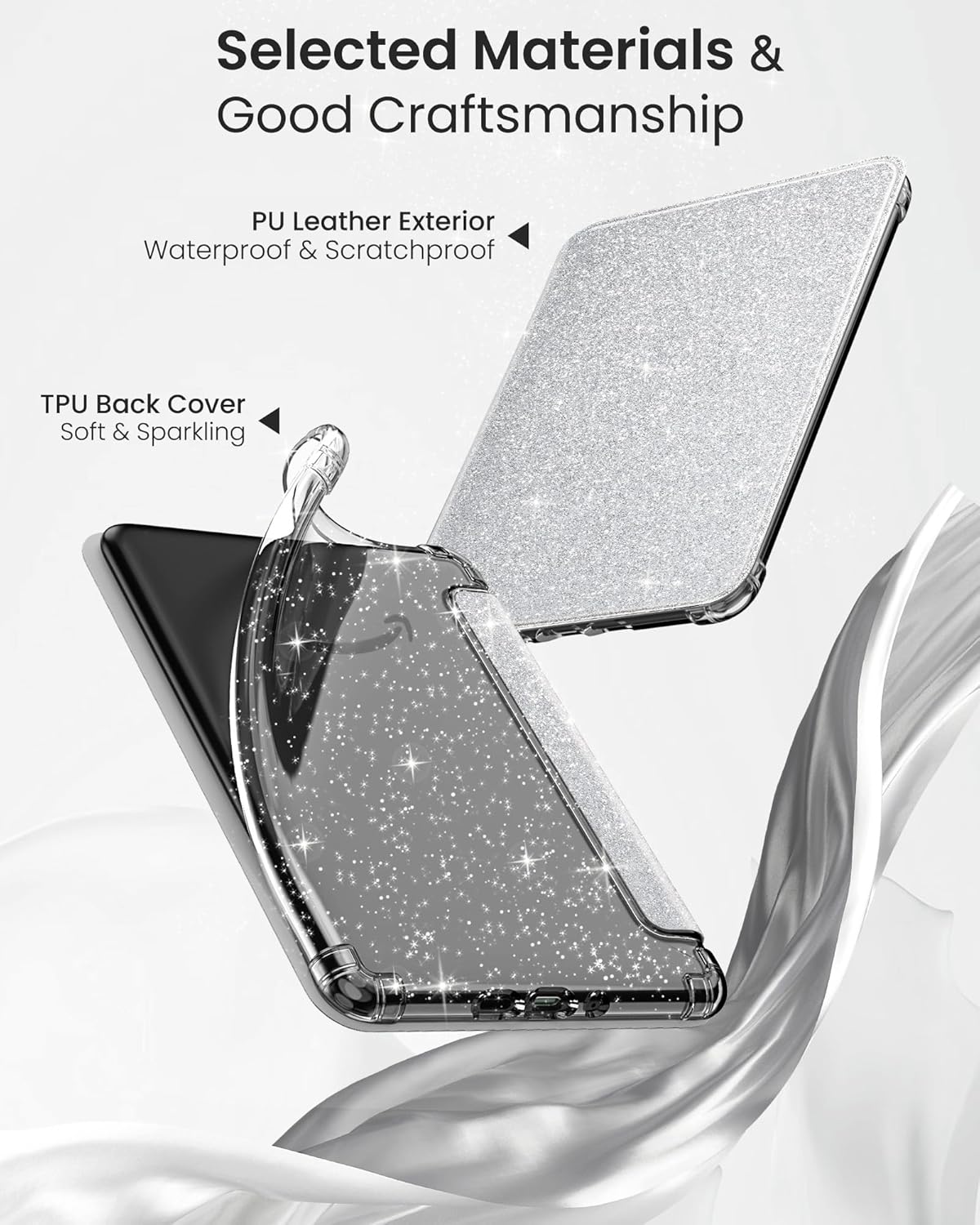 MoKo Case for All-New 7" Kindle Paperwhite 2024 12th Gen&Kindle Colorsoft Signature Edition 2024,Ultra Clear Soft Flexible Glitter TPU Back Cover Light Shell with Auto Wake/Sleep, Glitter Purple