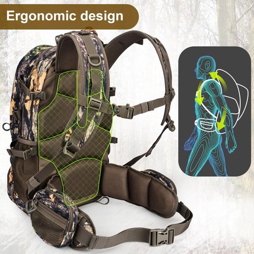 YVLEEN Hunting Backpack, Durable Camo Hunting Packs for Men, Large Capacity Hunting Day Pack for Rifle Bow Gun