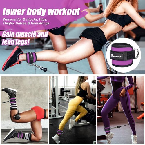 NEALFIT Ankle Strap for Cable Machine, Gym Ankle Cuff for Kickbacks, Leg Extensions, Glute Workouts, Booty Hip Abductors Exercise for Women and Men (Purple, Pair)