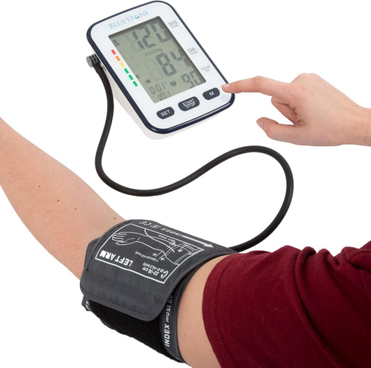 Blood Pressure Cuff - Electronic Digital Upper Arm Heart Monitor with LCD Screen - Personal Health Tracking Device for Hypertension by Bluestone