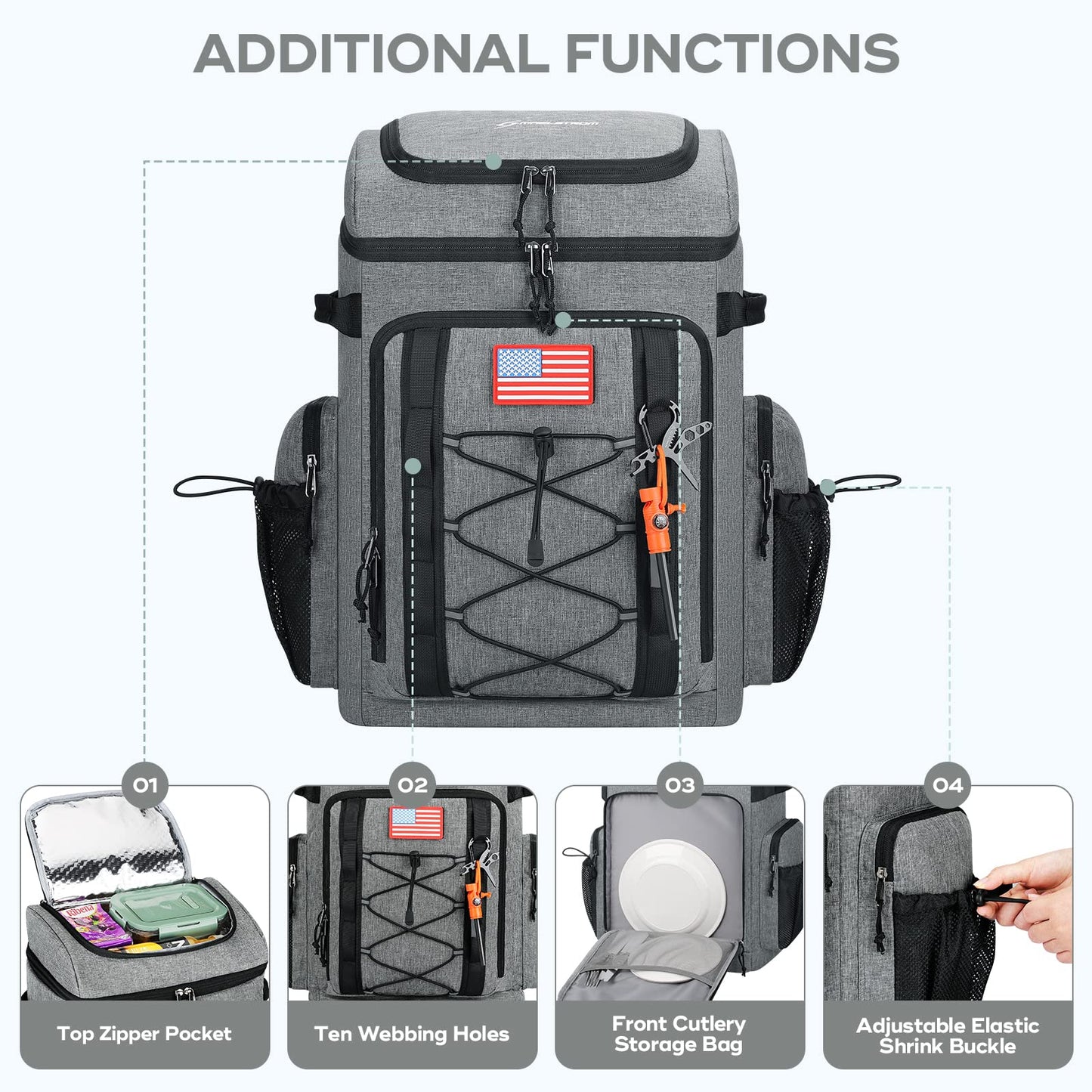 Maelstrom 36L Large Capacity Insulated Cooler Backpack, Grey, 21" x 13.5" x 8", 1210g