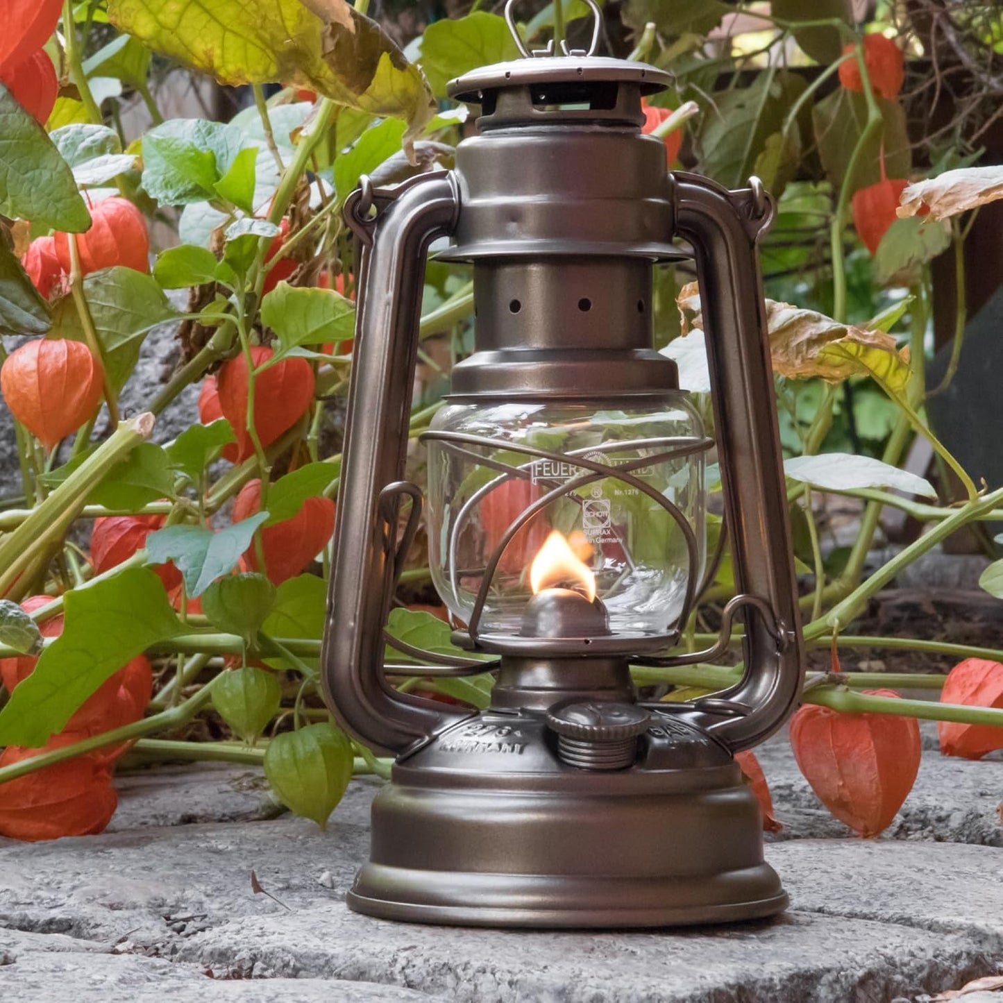 Outdoor Kerosene Fuel Lantern, German Made Weather Resistant Baby Special 276 Galvanized Hurricane Lamp for Camping or Patio, 10 Inches, Bronze