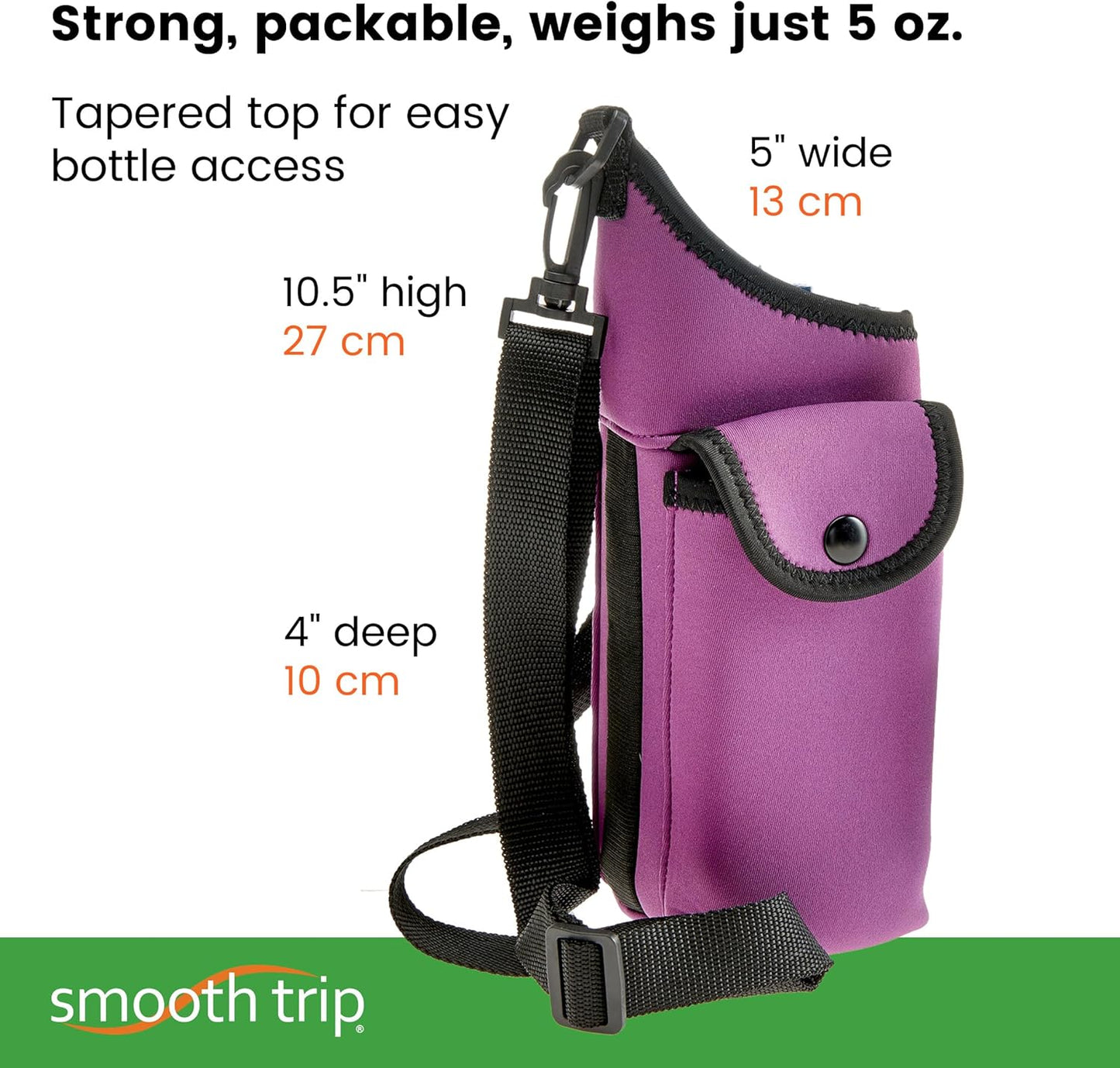 Smooth Trip AquaPockets Water Bottle Holder - Insulating Neoprene Sling Bag With Phone Pouch and Adjustable Strap for Walking and Hiking - Fits up to 32 oz. Bottles