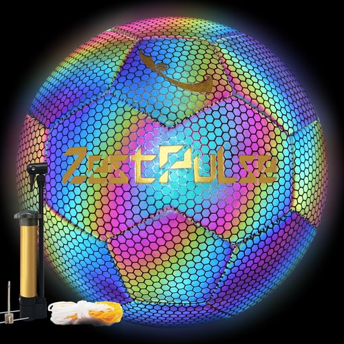 ZestPulse Holographic Reflective Soccer Ball Size 4 & 5 for Kids & Adults, High Visibility for Night Games, Training | Ideal Gift for Boys Girls 8-12 (Dark)