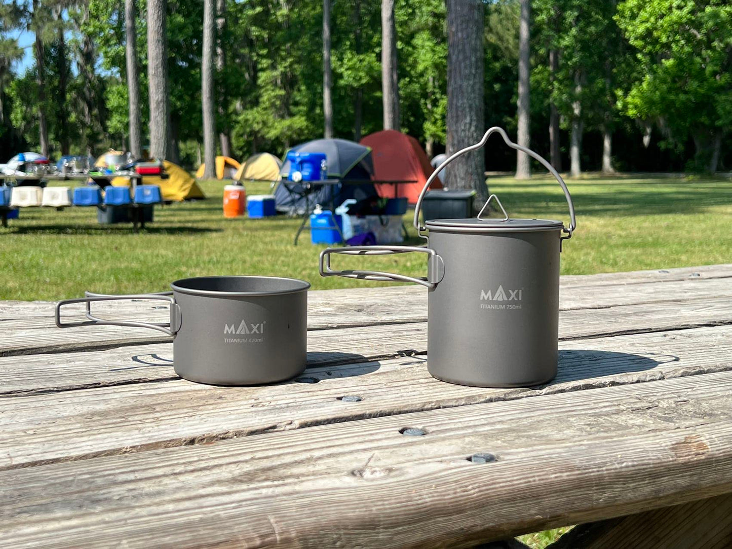 Titanium Stackable 750ml Pot & 420ml Bowl Set with Bail Handle – Space-Saving, Lightweight, Ideal for Outdoor Cooking