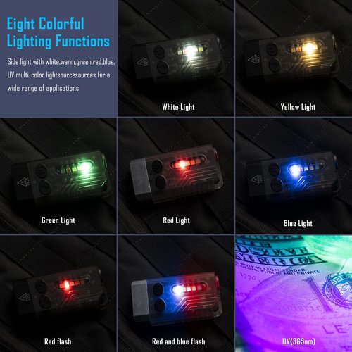sayram EDC Keychain Flashlight, Mini LED Flashlights with UV Light, Rechargeable Pocket Keychain Light, IP65 Waterproof Small Flashlight for Camping, Outdoor, Emergency (White)