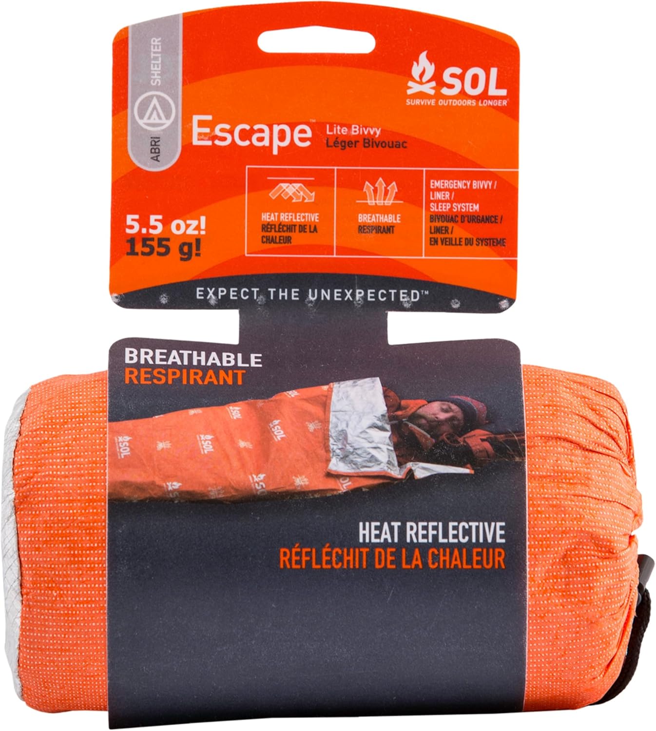 S.O.L. Survive Outdoors Longer SOL Escape Lite Bivvy - Reflects up to 70% Body Heat - Waterproof Emergency Blanket for Survival Gear - 82" x 32" - 5.5 oz - Orange