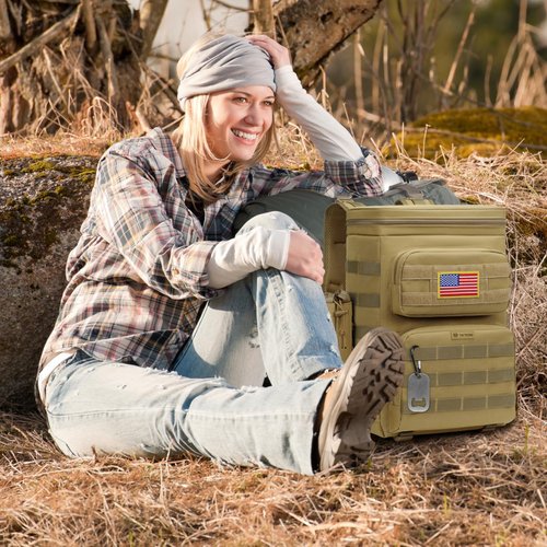 TACTICISM Tactical Cooler Backpack 25L - Insulated Lunch Backpack with Molle Water Bottle Holder for Men Women Adult - TBF002(Brown)