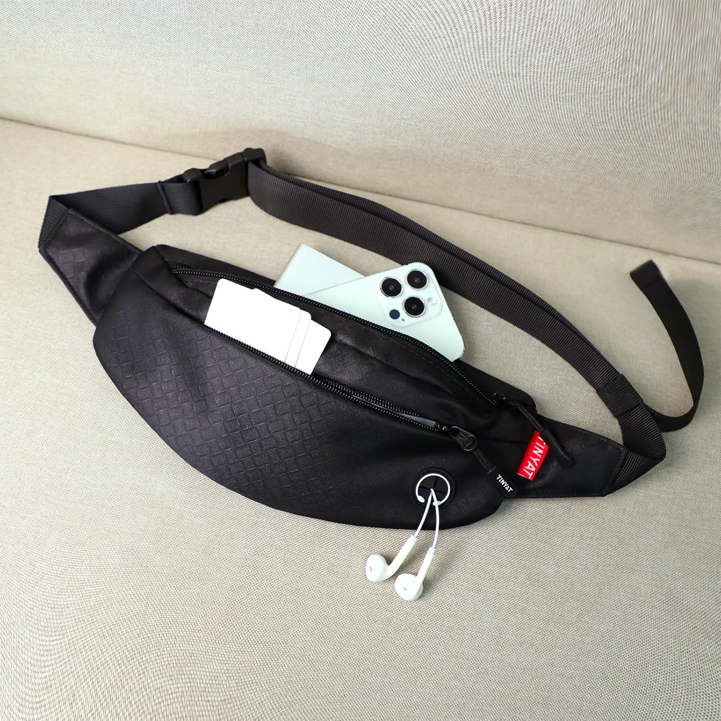 TINYAT Large Fanny Pack Travel Waist Bag Lightweight for Men&Women with Adjustable Strap T206 Blue