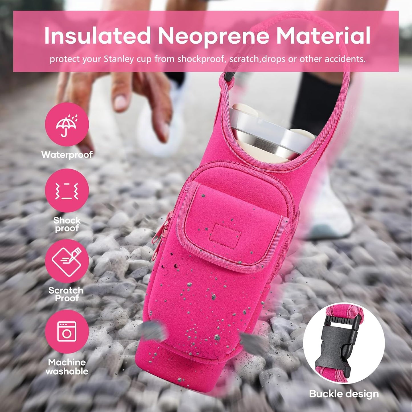 Insulated Neoprene Carrier Bag for Stanley 40/30oz Tumbler | Phone & Flap Pockets