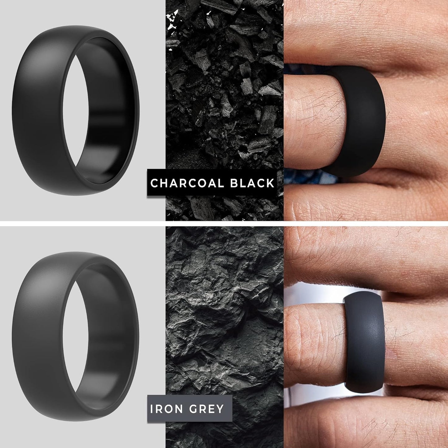 ThunderFit Mens Silicone Rings Wedding Bands, Classic & Striped Style 8.7 mm Wide 2.5mm Thick - 4 Pack