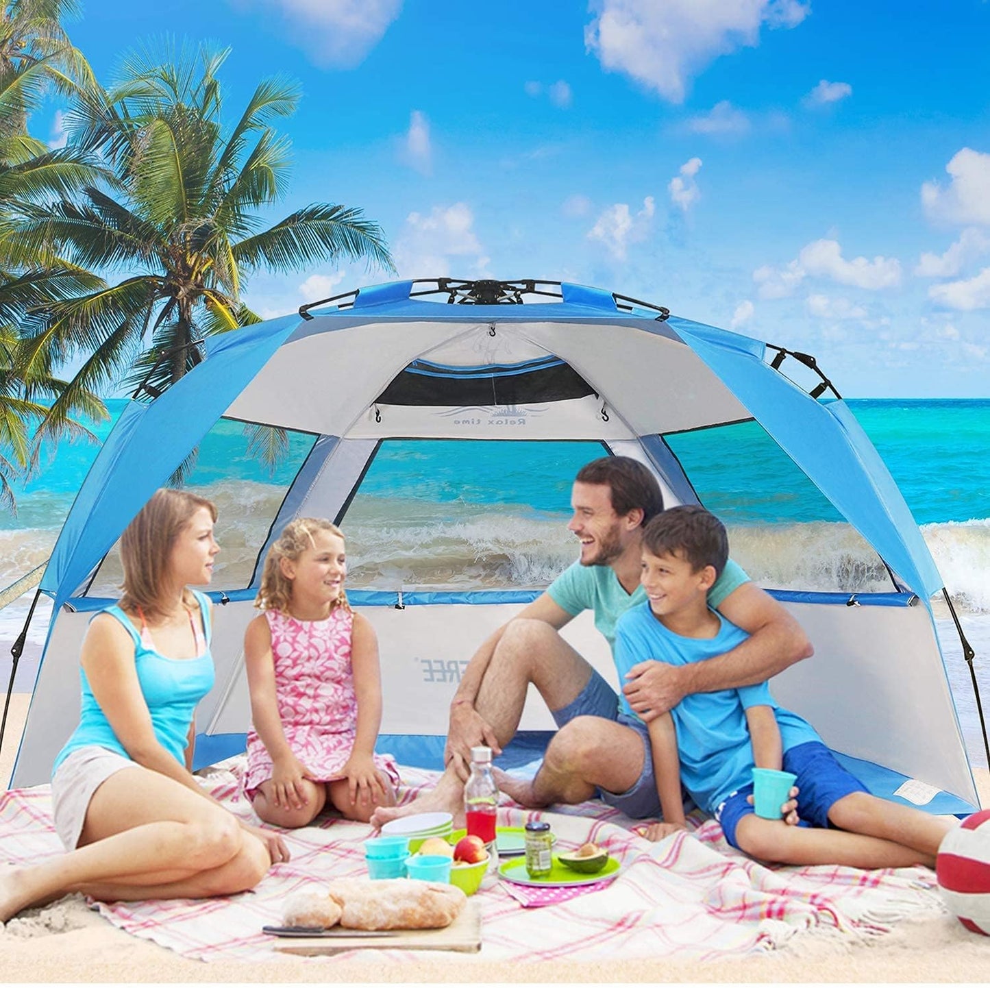 G4Free Easy Set up Beach Tent Deluxe XL, Pop up Sun Shelter for 3-4 Persons with UPF 50+ Protection Beach Shade with Extended Floor