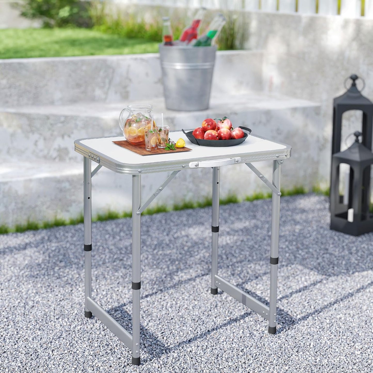 Outsunny 23" Folding Camping Table with Height Adjustability, Lightweight Portable Table with Carry Handle, Outdoor Folding Table Camping Accessories