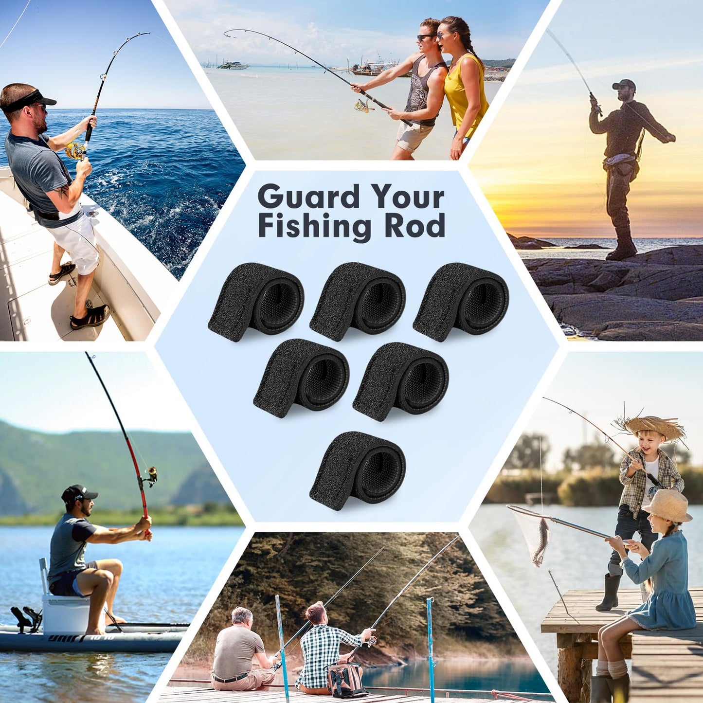 Fishing Rod Straps, 6Pcs Fishing Rod Ties Stretchy Fishing Pole Straps Fishing Rod Wrap Fishing Rod Accessories, Black