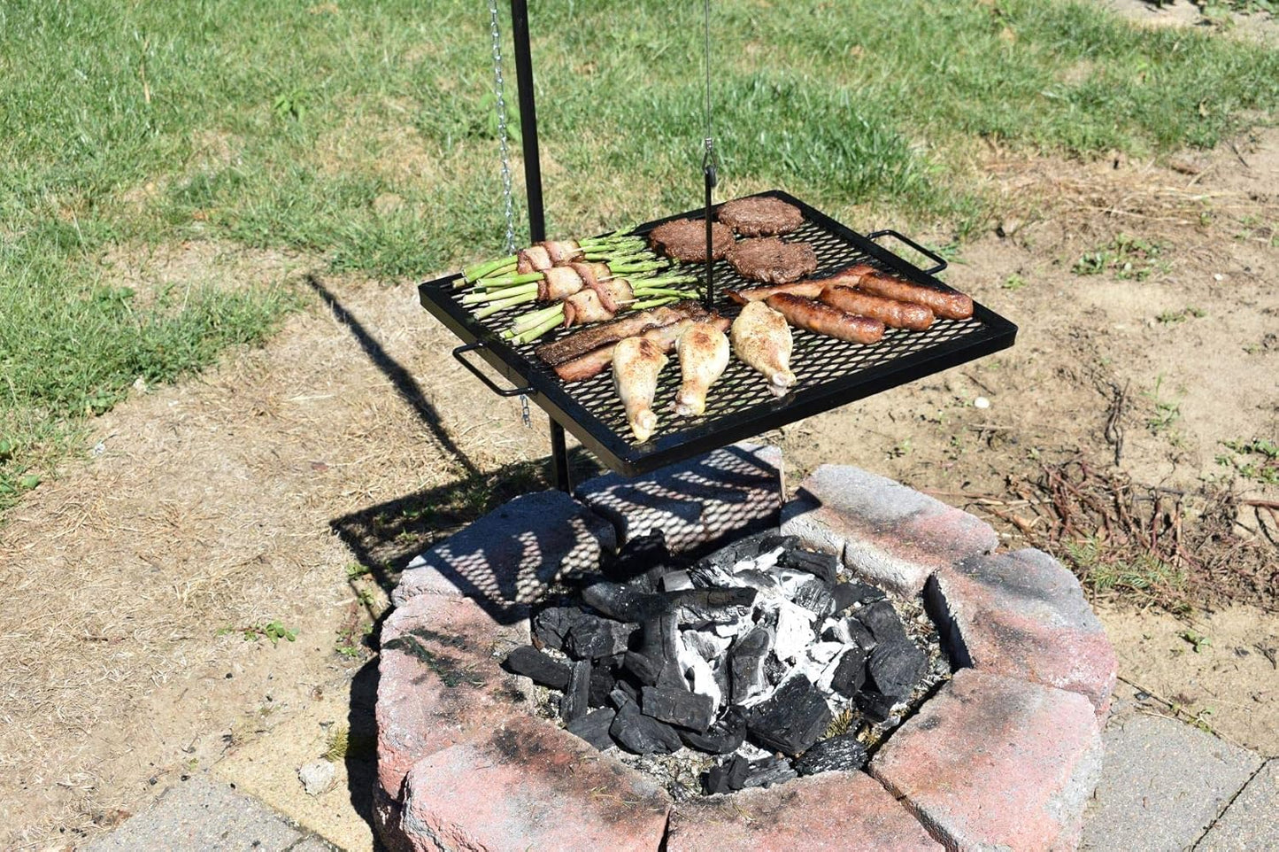 GameMaker Open Fire Cooking Grill – Portable Campfire Grill for Open Flame Cooking, Firepits, Outdoor Fire Rings & Camping – Heavy-Duty, Easy Setup & Adjustable Height