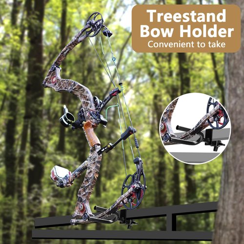 codree Tree Stand Bow Holder - 12 Teeth Adjustable Hunting Bow Holder - Easy Installation Treestand Bow Rest for Outdoor Hunting Archery Gear Accessory