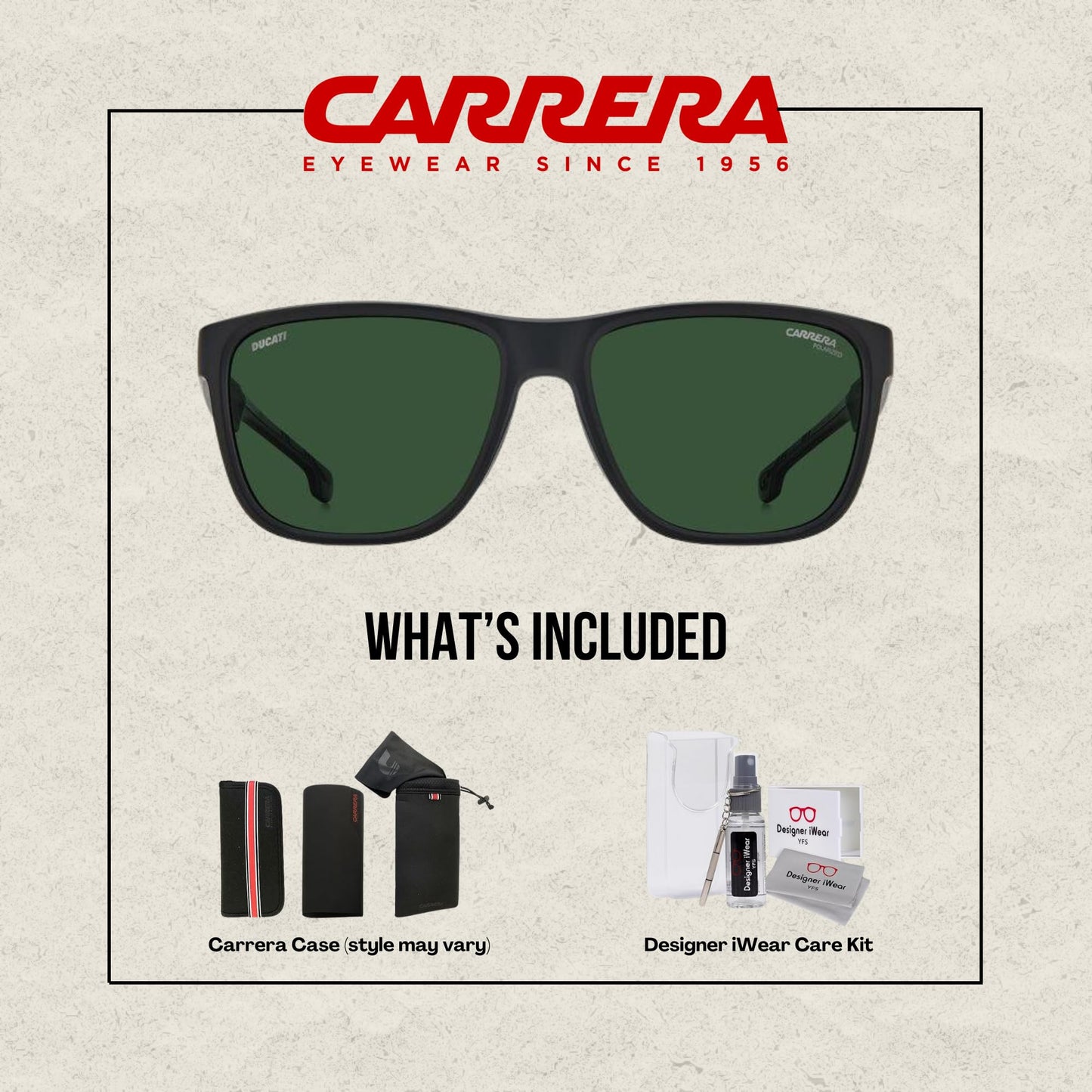 Carrera-Ducati CA003/S 003 57MM Matte Black/UC Green Polarized Square Sunglasses for Men + BUNDLE With Designer iWear Complimentary Eyewear Kit
