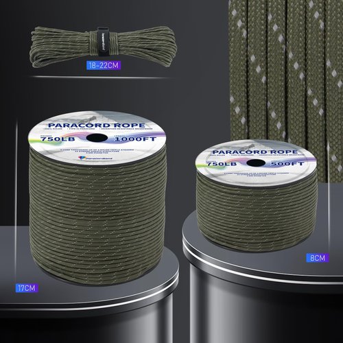 Paracordland-750LB Reflective Rope-100ft/500ft/1000ft- 9 Strand Parachute Spool Cord Heavy Duty String Ideal for Survival Gear Bracelet Camping Hikig Fishing-Reflective Green