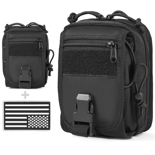 LarKoo Multipurpose Tactical Molle Belt Pouch EDC Gadget Organizer Slim Utility Waist Bag with Compass Buckle Carabiner Phone Holster Tool Kit Pack Large