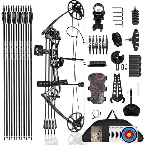 PANDARUS Archery Ready to Hunt Compound Bow Package for Adults and Teens,25"-31" Draw Length,0-70 Lbs Adjustable,up to 320 fps,Made in USA,Lightweight Design,2025 New(Black Right Handed Pro)