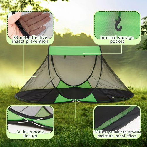 Wowangce Pop up Mosquito Net Tents for Camping Instant Netting Screen Foldable Pop Tent with Ground Pin Waterproof Freestanding Insect Summer Bed Protection(86.61 x 41.34 x 35.43 inches,Green,2 Pcs)