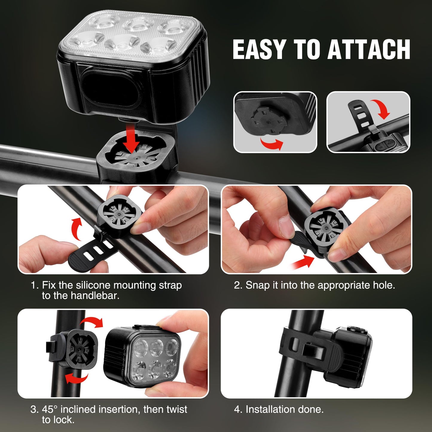 WORKPRO Bike Lights Set [8+13 Modes], Rechargeable Bicycle Light Set Ultra Bright, IP65 Waterproof Bike Lights for Night Riding, 1200mAh Bike Headlight and Tail Light Reflectors, Black