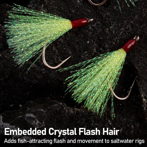 Dr.Fish 15 Pack Teaser Hooks 1/0 Striper Flounder Rig Hi-lo Rig Fishing Jig Replacement Single Fishing Hooks Mylar Flash Teasers for Saltwater & Freshwater Mixed