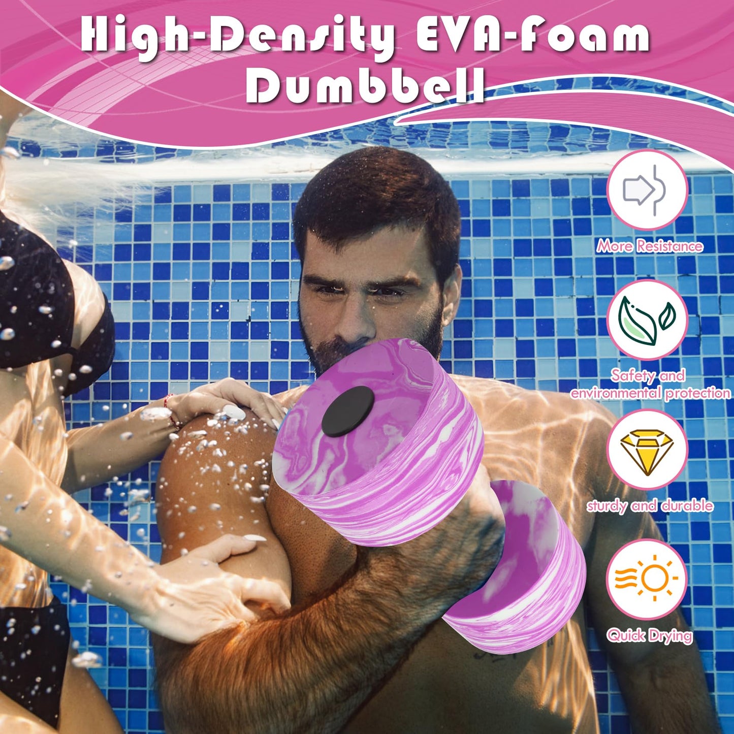 Jellydog Toy Aquatic Exercise Dumbbells, 2PCS Aqua Fitness Barbells, High-Density EVA-Foam Dumbbell Set, Pool Weights Dumbbells Set for Water Aerobics Weight Loss, Pool Fitness, Water Exercise, Pink