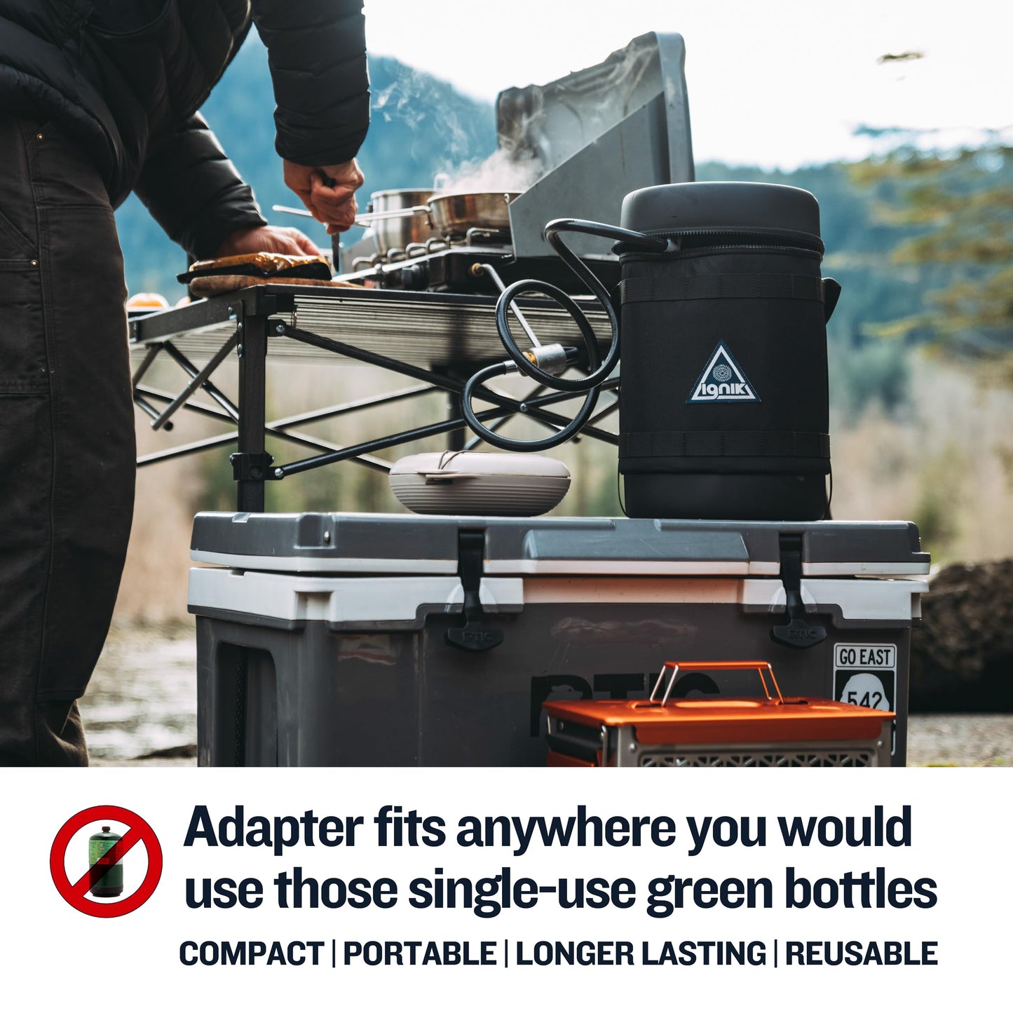 Ignik Refillable Gas Growler Deluxe 5-Pound Propane Tank with Carry Case and Adapter Hose, Arctic Case/Blue Tank