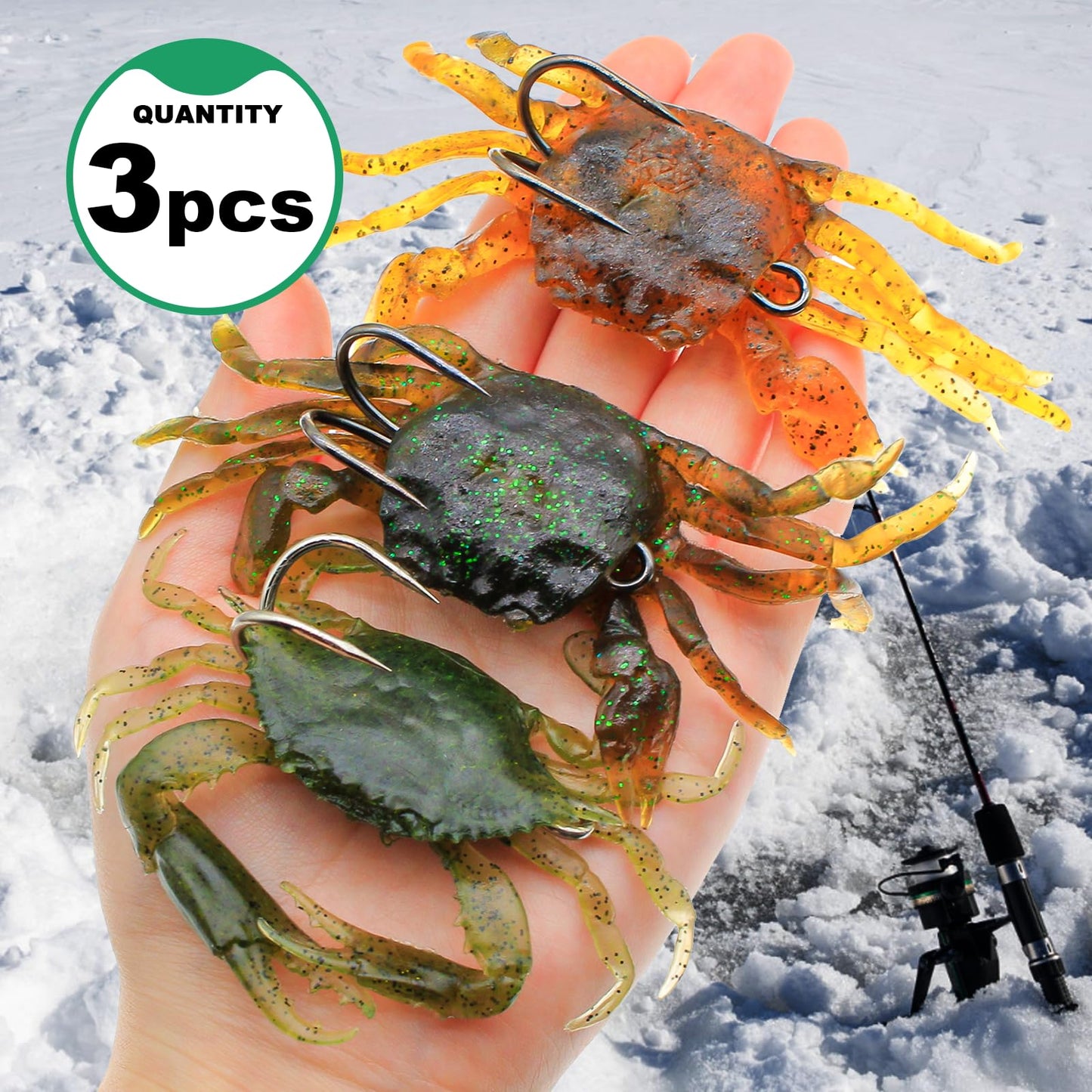 FishingPepo 3Pcs Fishing Soft Plastic Lures Crab Soft Lure with Double Fishing Hooks Crab Baits Traps Kit for Bass Saltwater Fishing