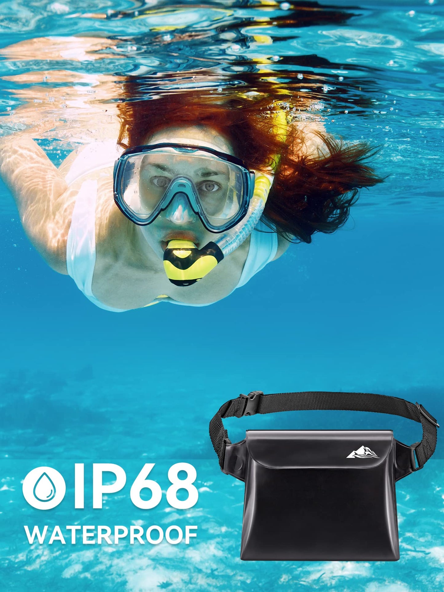 HEETA 2-Pack Waterproof Pouch with Waist Strap, Screen Touchable Dry Bag with Adjustable Belt for Phone Valuables for Kayaking Swimming Snorkeling Boating Fishing Surfing Beach (Black & Pink)