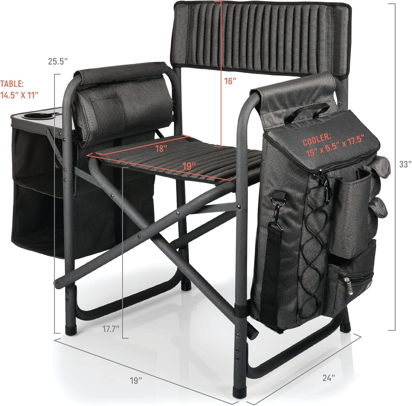 ONIVA - a Picnic Time Brand Fusion Original Design Outdoor Folding Chair, Gray with Black Frame , 33 x 7 x 21